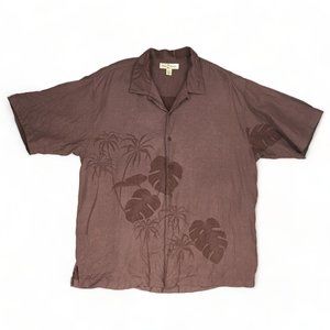 Tommy Bahama Button Up 100% Silk Tropical Foliage Two Sided Brown Wood Button XL